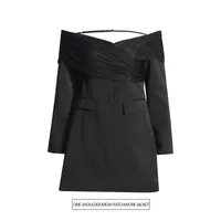 Elegant Slim Fit Single Shoulder Suit Jacket Women's High End Mesh Splice Waist Cinch Commute Style Long Sleeve Cotton Polyester main image 1