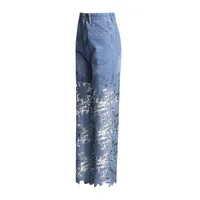 Elegant High Waist Straight Jeans Women Commuter Style Lace Design Patchwork Cotton Polyester Jeans Fashion main image 3