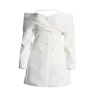 Elegant Slim Fit Single Shoulder Suit Jacket Women's High End Mesh Splice Waist Cinch Commute Style Long Sleeve Cotton Polyester main image 5
