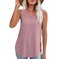 Casual V-neck Sleeveless Hollow T-shirt Women's Summer Spring New Hollow Lace Trim T-shirt Loose Design Commuter Style main image 2