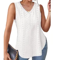 Casual V-neck Sleeveless Hollow T-shirt Women's Summer Spring New Hollow Lace Trim T-shirt Loose Design Commuter Style main image 3