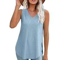 Casual V-neck Sleeveless Hollow T-shirt Women's Summer Spring New Hollow Lace Trim T-shirt Loose Design Commuter Style main image 5
