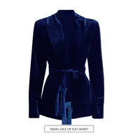 Elegant Slim-Fit Velvet Blazer For Women Early Autumn New Style Waist-Slimming Belt Design Cotton Polyester Long Sleeve main image 1
