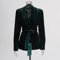 Elegant Slim-Fit Velvet Blazer For Women Early Autumn New Style Waist-Slimming Belt Design Cotton Polyester Long Sleeve main image 2
