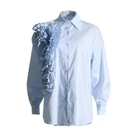 Women's Loose Casual Floral Patchwork Pure Color Shirt Summer 2025 Trendy Commute Style Long Sleeve Mid-Length Polyester Cotton Blend sku image 1