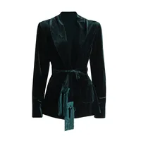 Elegant Slim-Fit Velvet Blazer For Women Early Autumn New Style Waist-Slimming Belt Design Cotton Polyester Long Sleeve main image 4