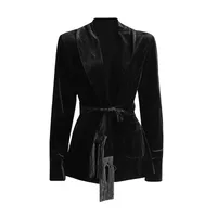 Elegant Slim-Fit Velvet Blazer For Women Early Autumn New Style Waist-Slimming Belt Design Cotton Polyester Long Sleeve main image 5