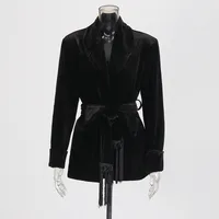 Elegant Slim-Fit Velvet Blazer For Women Early Autumn New Style Waist-Slimming Belt Design Cotton Polyester Long Sleeve sku image 6