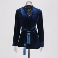 Elegant Slim-Fit Velvet Blazer For Women Early Autumn New Style Waist-Slimming Belt Design Cotton Polyester Long Sleeve sku image 3