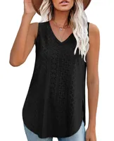 Casual V-neck Sleeveless Hollow T-shirt Women's Summer Spring New Hollow Lace Trim T-shirt Loose Design Commuter Style sku image 11