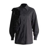 Women's Loose Casual Floral Patchwork Pure Color Shirt Summer 2025 Trendy Commute Style Long Sleeve Mid-Length Polyester Cotton Blend sku image 5