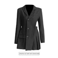 Elegant French Style Suit Dress V Neck Asymmetrical Hollow Out Splicing Design High End Texture Pure Color Long Sleeve Women's Wear main image 1