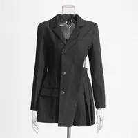Elegant French Style Suit Dress V Neck Asymmetrical Hollow Out Splicing Design High End Texture Pure Color Long Sleeve Women's Wear main image 2