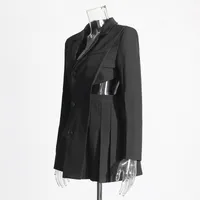 Elegant French Style Suit Dress V Neck Asymmetrical Hollow Out Splicing Design High End Texture Pure Color Long Sleeve Women's Wear main image 3