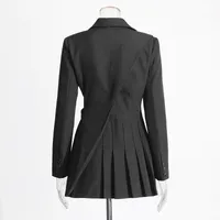 Elegant French Style Suit Dress V Neck Asymmetrical Hollow Out Splicing Design High End Texture Pure Color Long Sleeve Women's Wear main image 4