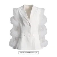 Elegant British Style Long Sleeve Solid Color Women's Suit Jacket Fashionable Patchwork Lace Trim Design Commute Workwear main image 1