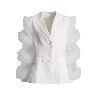 Elegant British Style Long Sleeve Solid Color Women's Suit Jacket Fashionable Patchwork Lace Trim Design Commute Workwear main image 5