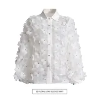Hand Embroidered Long Sleeve Ladies Shirt 3D Mosaic Stand Collar Semi Transparent Fashionable Top Sweet Style Fresh Feel main image 1