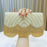 Elegant Pearl Rhinestone Evening Bag Women's Handbag Shoulder Messenger Tassel Handle Urban Simple Style Square Bag sku image 1