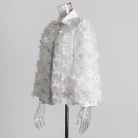 Hand Embroidered Long Sleeve Ladies Shirt 3D Mosaic Stand Collar Semi Transparent Fashionable Top Sweet Style Fresh Feel main image 3