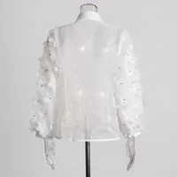 Hand Embroidered Long Sleeve Ladies Shirt 3D Mosaic Stand Collar Semi Transparent Fashionable Top Sweet Style Fresh Feel main image 4