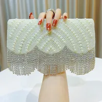 Elegant Pearl Rhinestone Evening Bag Women's Handbag Shoulder Messenger Tassel Handle Urban Simple Style Square Bag sku image 2