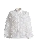 Hand Embroidered Long Sleeve Ladies Shirt 3D Mosaic Stand Collar Semi Transparent Fashionable Top Sweet Style Fresh Feel sku image 3