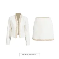 Elegant Style Pearl Mother Of Pearl Decorated Lace Edge Top And High Waist Mini Skirt Fashion Casual Women's Set main image 1