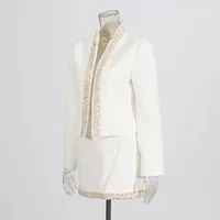 Elegant Style Pearl Mother Of Pearl Decorated Lace Edge Top And High Waist Mini Skirt Fashion Casual Women's Set main image 3