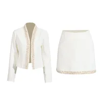 Elegant Style Pearl Mother Of Pearl Decorated Lace Edge Top And High Waist Mini Skirt Fashion Casual Women's Set main image 5
