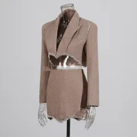 Elegant Casual Women's Fashion Set High Waist Mini Skirt Short Design Beads Two-Piece Suit Long Sleeve Pure Color Cotton Polyester main image 3