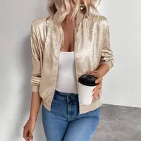 Slim-Fit Zipper Design Solid Color Casual Jacket Top Early Autumn Thin Commuting Fashion Women's Baseball Jacket Coat sku image 3