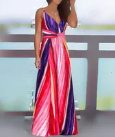 Fashion Print Beach Dress Women Strapless Maxi Skirt High Waist Ankle Length V-neck Sleeveless Expansion Skirt Suitable For Spring And Summer Season main image 1
