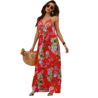 Fashion Print Beach Dress Women Strapless Maxi Skirt High Waist Ankle Length V-neck Sleeveless Expansion Skirt Suitable For Spring And Summer Season main image 5