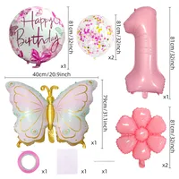 Bright Pink Butterfly Shape Aluminum Foil Balloon Set 32 Inch Birthday Party Carnival Children Celebration Decorations main image 2