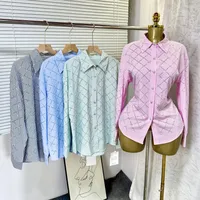 Elegant French Style Women Blouse  Summer Diamond Decoration Loose-Fitting Thin Long Sleeve Casual Blouse With Diamond Pattern main image 1