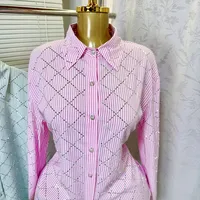 Elegant French Style Women Blouse  Summer Diamond Decoration Loose-Fitting Thin Long Sleeve Casual Blouse With Diamond Pattern main image 2