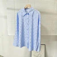 Elegant French Style Women Blouse  Summer Diamond Decoration Loose-Fitting Thin Long Sleeve Casual Blouse With Diamond Pattern sku image 4
