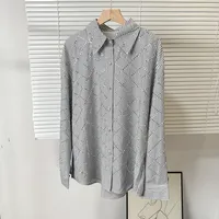 Elegant French Style Women Blouse  Summer Diamond Decoration Loose-Fitting Thin Long Sleeve Casual Blouse With Diamond Pattern sku image 3