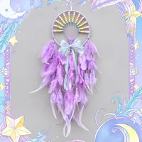 Favorite Dreamcatcher Hanging Decorative Feather Handmade Craft Girl Heart-Shaped Children's Room Decoration Simple Style Wall Decoration main image 1