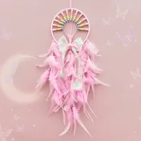 Favorite Dreamcatcher Hanging Decorative Feather Handmade Craft Girl Heart-Shaped Children's Room Decoration Simple Style Wall Decoration sku image 2