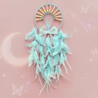 Favorite Dreamcatcher Hanging Decorative Feather Handmade Craft Girl Heart-Shaped Children's Room Decoration Simple Style Wall Decoration sku image 3