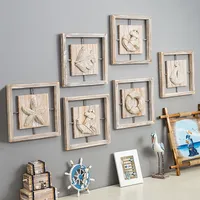 Mid-Century Style Decorative Relief Painting Wall Art Ocean Style Living Room Bar Creative Four Border Wooden Craft Pine Material main image 1
