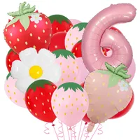 New Matte Strawberry Aluminum Foil Balloon Set Children's Birthday Party Fruit Themed Photography Props Scene Decoration sku image 6