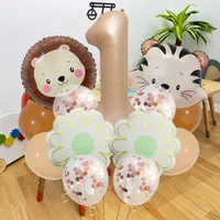 Retro Forest Tiger Lion Animal Balloon Set Caramel Digital Birthday Party Decoration Balloon Aluminum Foil Material main image 3
