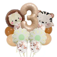 Retro Forest Tiger Lion Animal Balloon Set Caramel Digital Birthday Party Decoration Balloon Aluminum Foil Material sku image 3