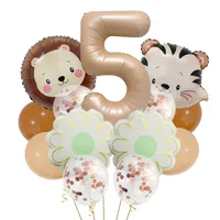 Retro Forest Tiger Lion Animal Balloon Set Caramel Digital Birthday Party Decoration Balloon Aluminum Foil Material sku image 5