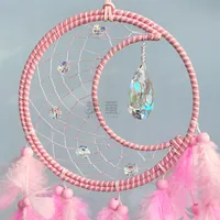Natural Crystal Dreamcatcher Bohemian Style Wall Hanging Decorations Indoor Home Decoration Wind Chimes Handmade Hoop Feather main image 3