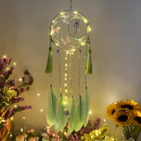 Handmade Colored Copper Wire Dreamcatcher Hanging Decorations High Quality Feather Dreamcatcher Wind Chimes Iron Hoop Holiday Decoration main image 2