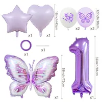 New Purple Butterfly Foil Balloon Decoration Matte Heart-Shaped Stars One Year Old Birthday Printing Butterfly Rubber Balloons main image 2